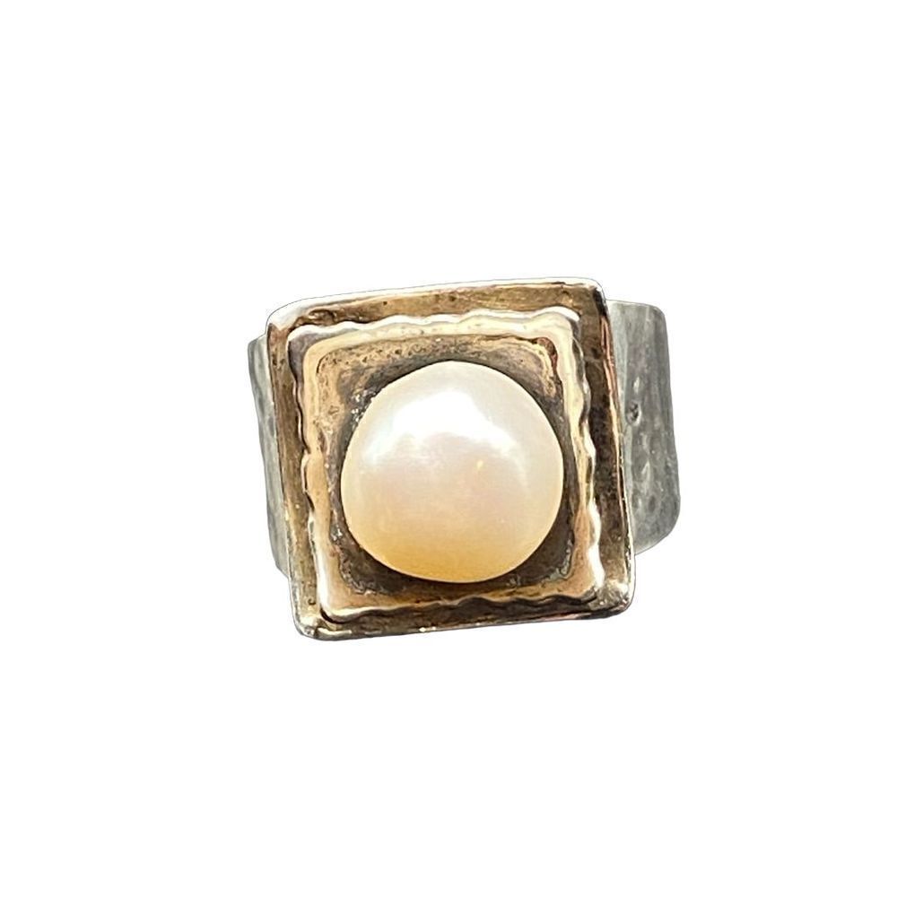 Silpada Hammered 925 Sterling Silver Square Freshwater Pearl Ring Size 5.5